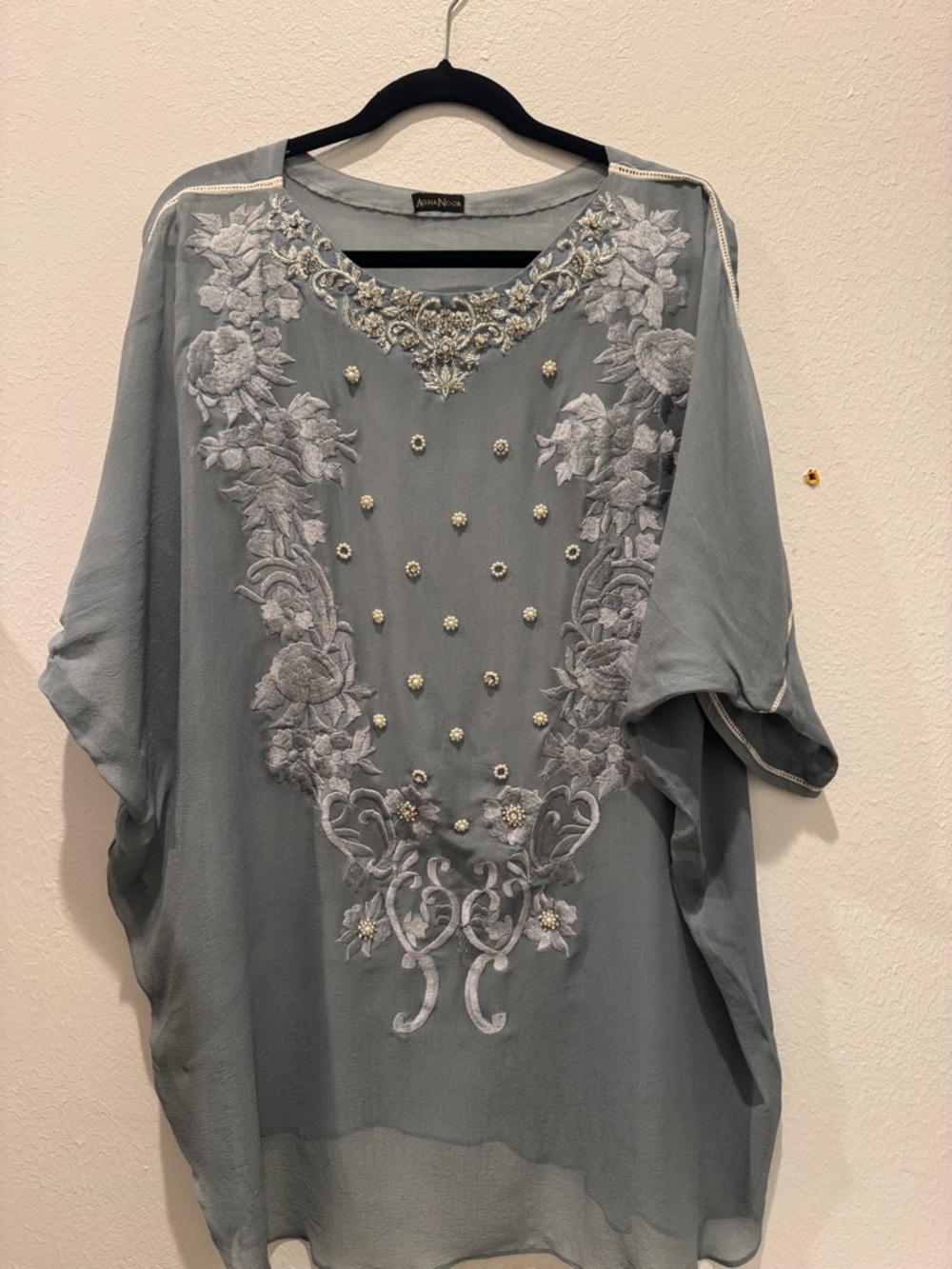 Embroidered Light Blue/Grey Women's Tunic Top